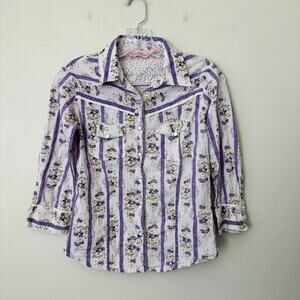 Overdrive Purple Striped Floral Long Sleeve Button Up Shirt Women’s Size S